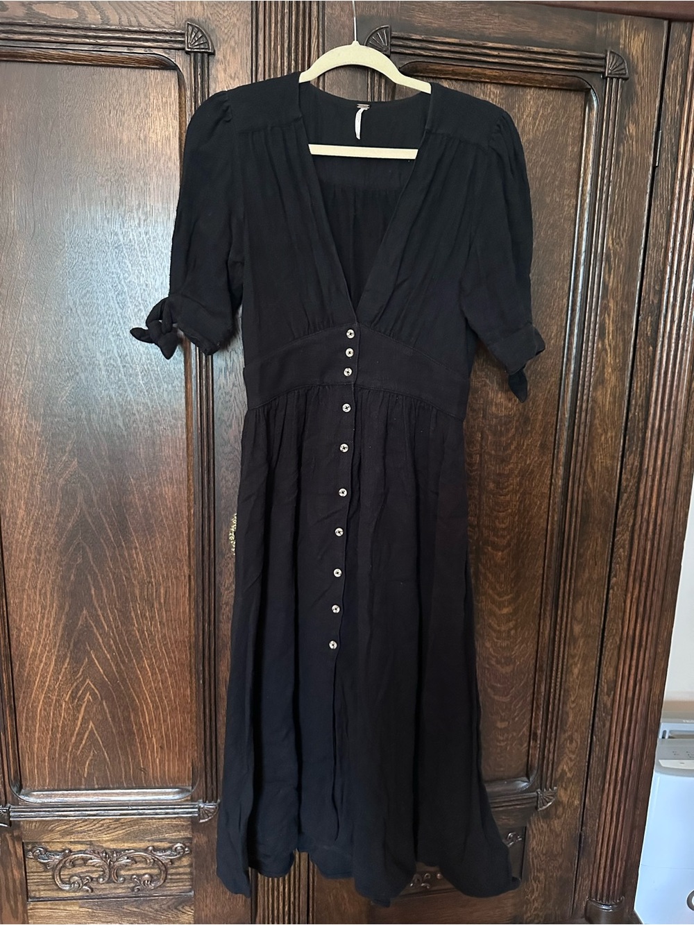 Free People Black Midi Button-Front Dress